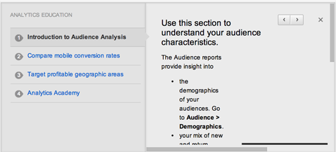 google analytics education tab