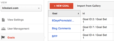 google analytics create a new goal menu