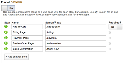 google analytics goal funnel options