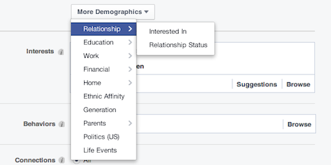 facebook relationship demographic options