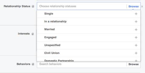 facebook relationship demographic subsets