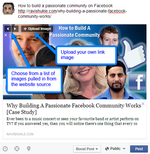 image selection options for facebook update