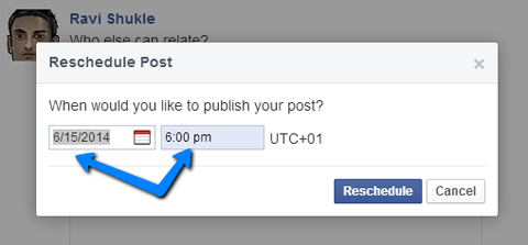 change date and time on a scheduled facebook update