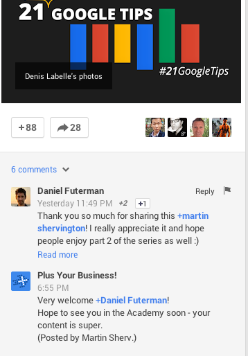 google+ post business comment