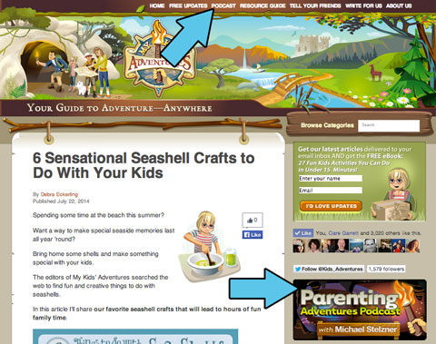 parenting adventures linked on mykidsadventures.com home page