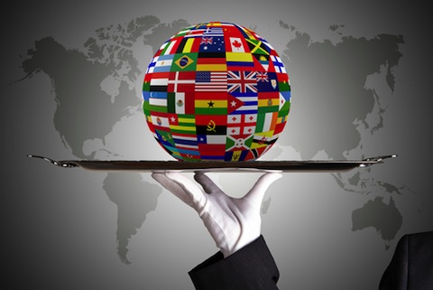 flag globe with different country flags