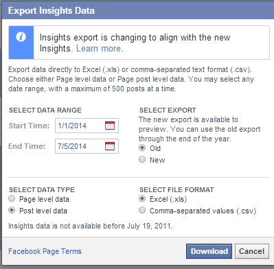 post level export from facebook insights