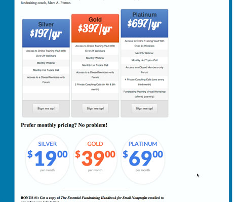 easy pricing table on the nonprofit academy