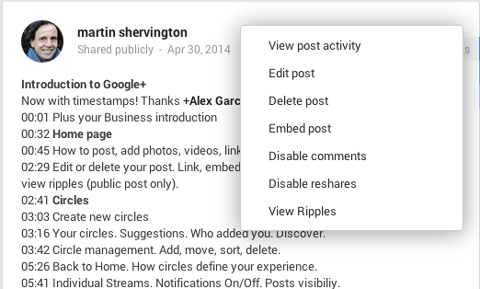 edit a google plus post to add timestamps