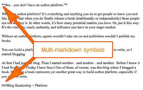 multimarkdown symbols in text