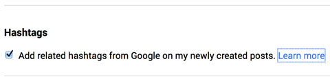 google+ hashtag settings