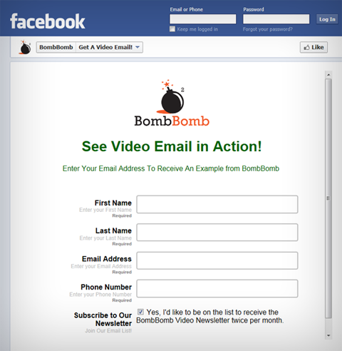 bombbomb embedded facebook form