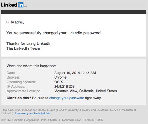 linkedin security password changes