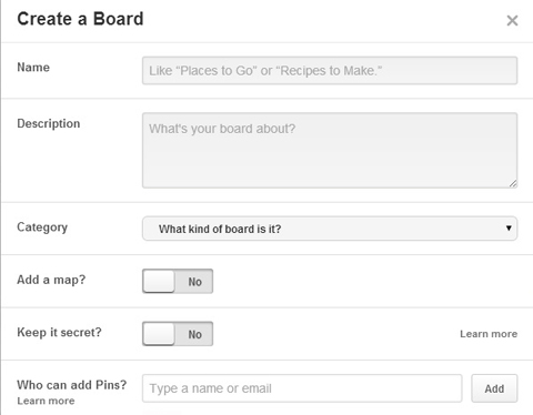 create a pinterest board