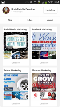 social media examiner on pinterest mobile