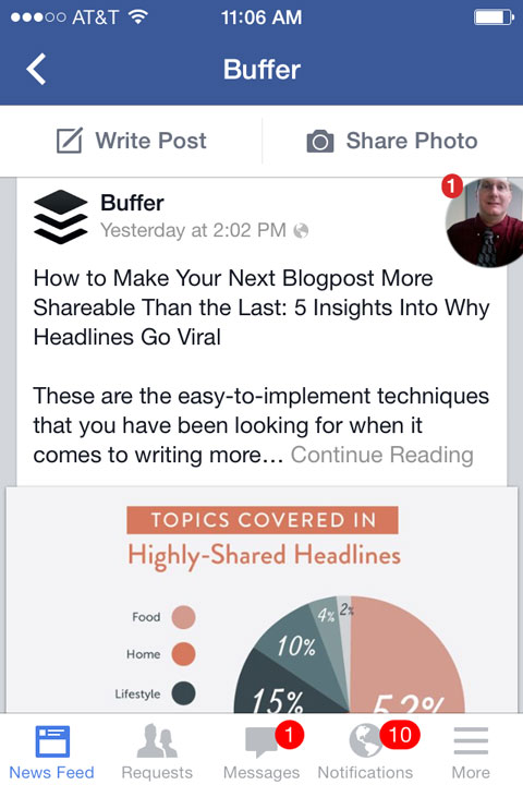 buffer facebook post on mobile