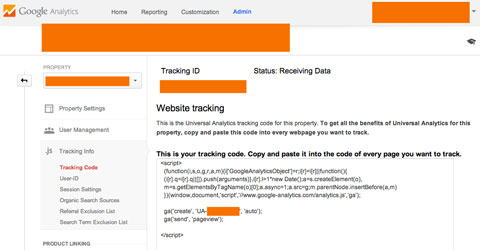 copy the tracking script in google analytics