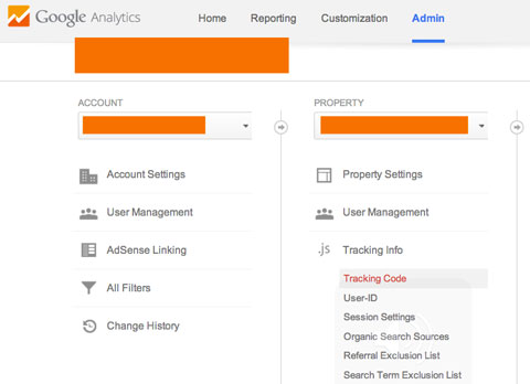finding the tracking script in google analytics