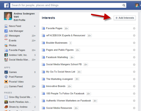 interests lists on facebook