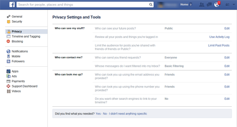 facebook privacy tab