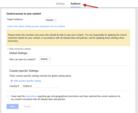 google plus global audience settings