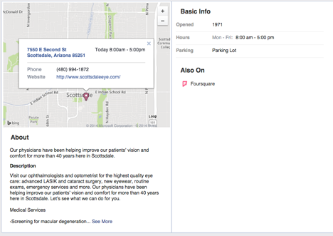 facebook about tab showing checkin map