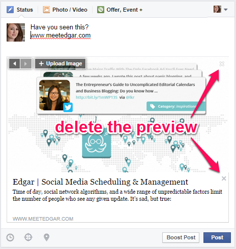 delete preview of facebook link