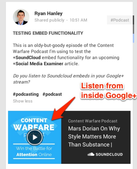 podcast audio in google plus post