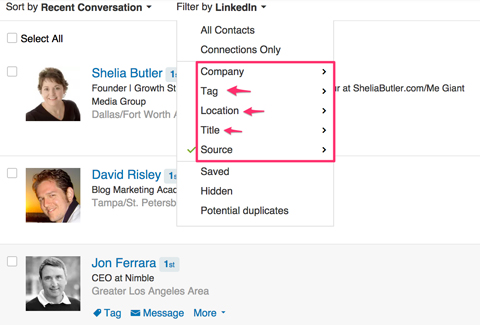 filtering linkedin connections