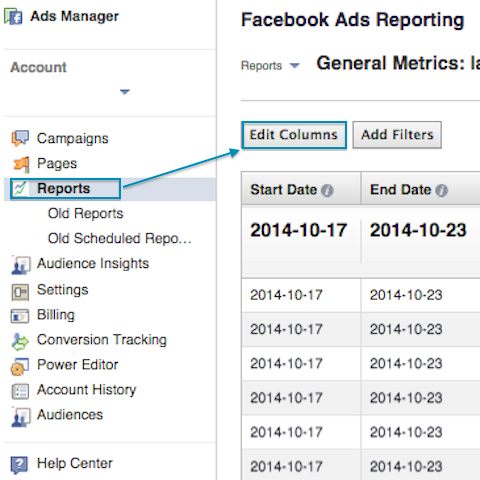 edit columns in ad reporting