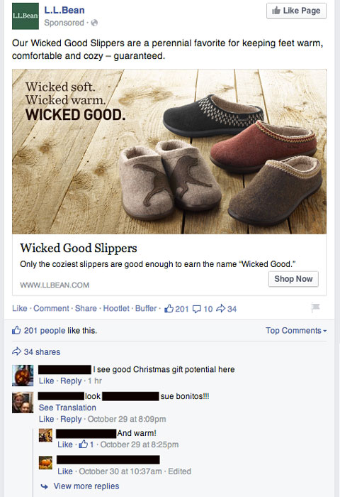target ll bean ad with social proof comments