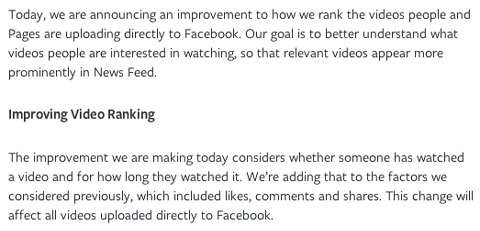 facebook video news feed announcement excerpt