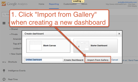 import a dashboard from the gallery