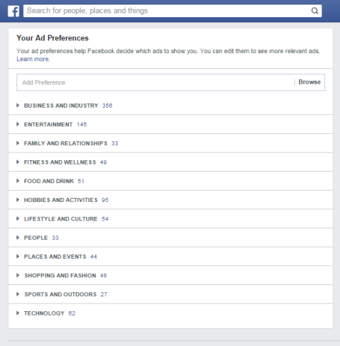 facebook ad preference categories
