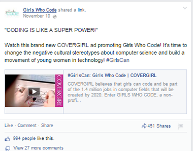 girls who code facebook post