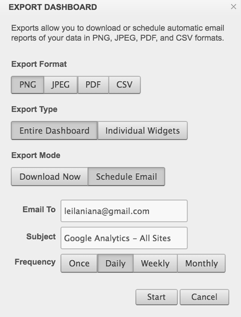 email export options