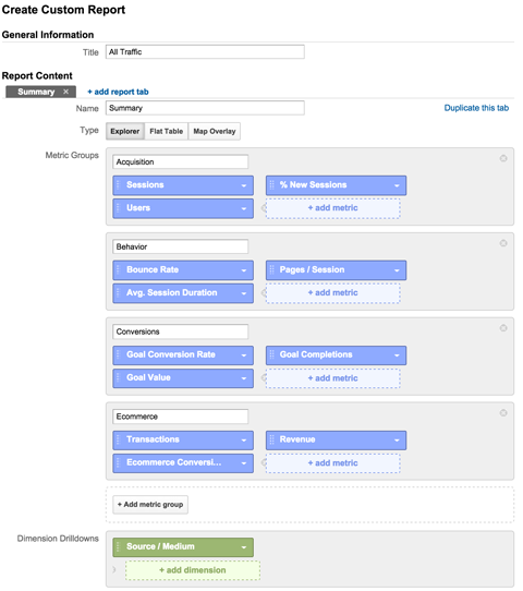 add dimensions to a custom report