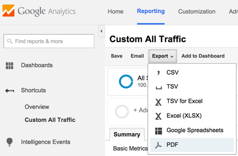 report export options