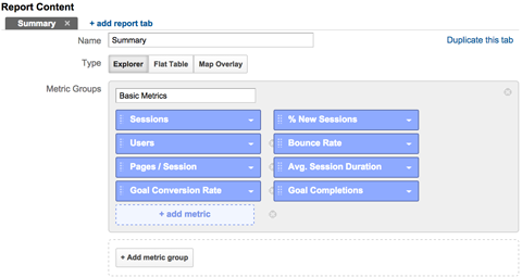 add metrics to a custom report