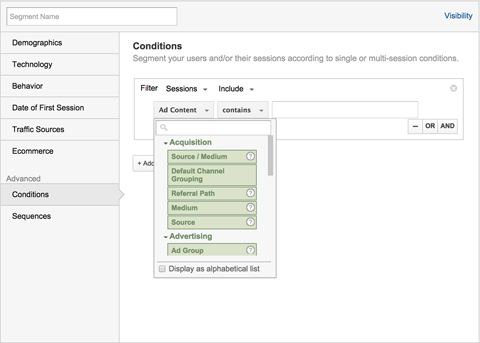 adding advanced conditions filters