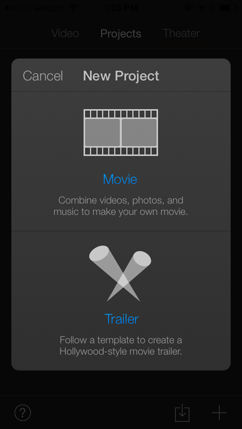 new project in imovie