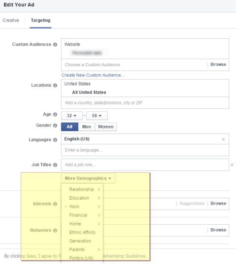 facebook ad target options