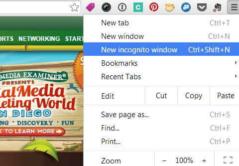 Incognito window lets you see your site and profiles as others do.