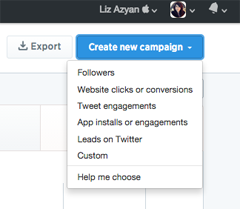 twitter ad campaign options