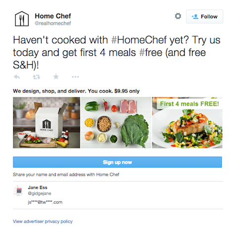 home chef lead generation card tweet