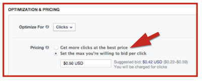 facebook ad pricing options
