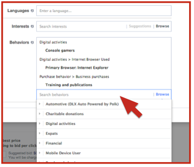 existing facebook ad behavior targeting