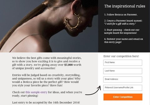 boticca pinterest contest landing page