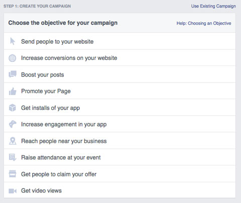 facebook ad objectives