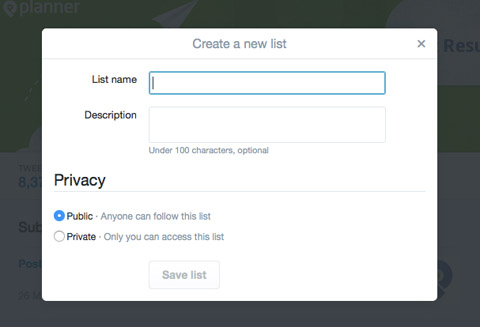 naming a new list in twitter menu